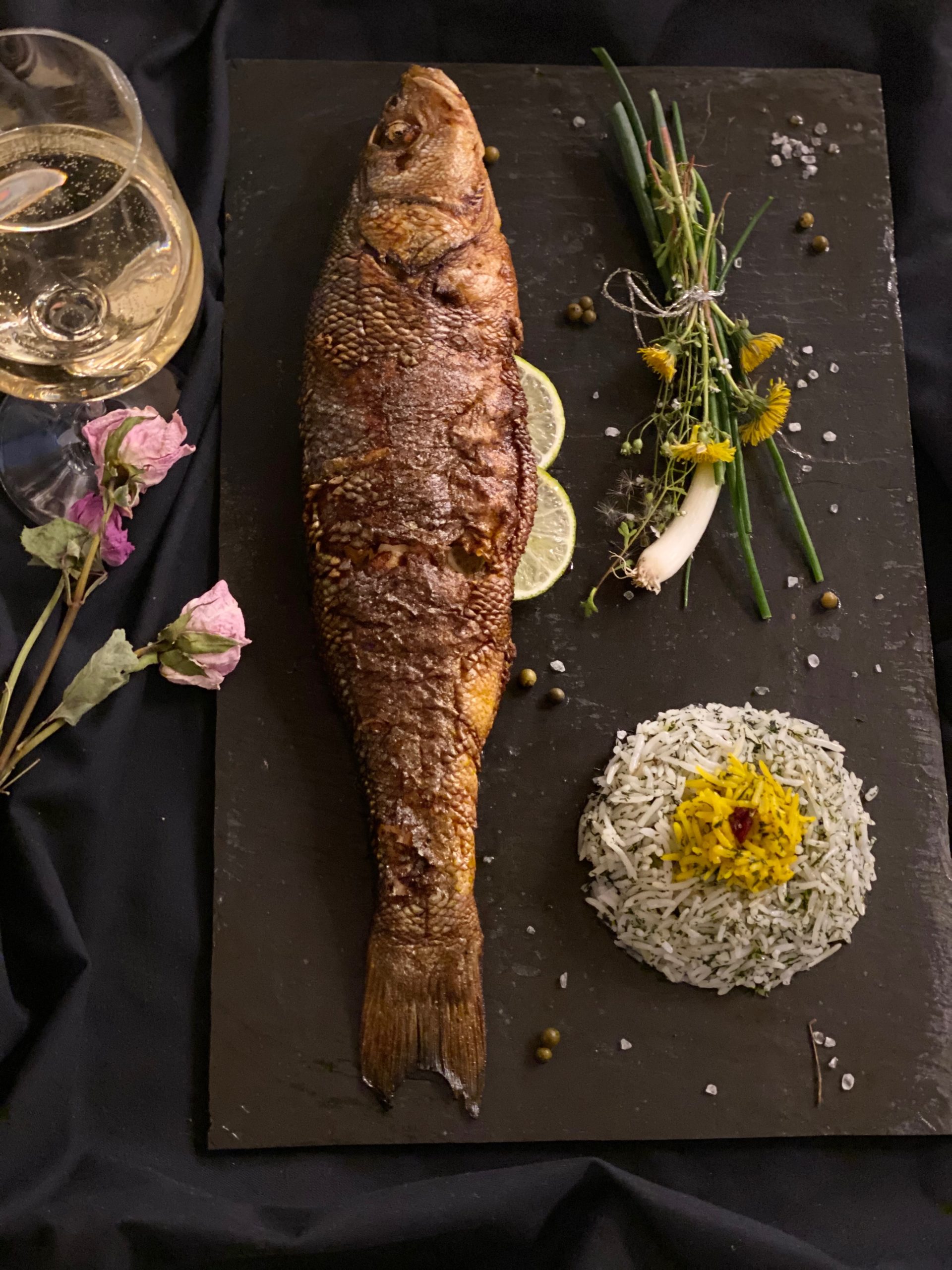 Shivid Polo ba Mahi / Gebratener Fisch mit Dillreis